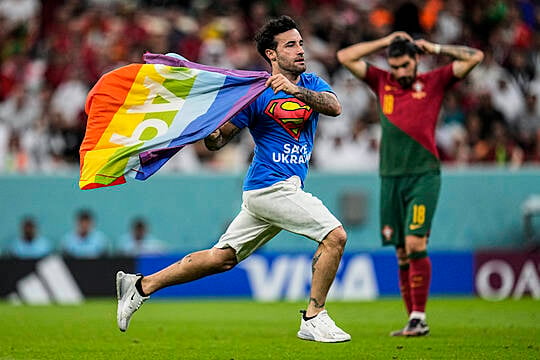 Man Who Invaded Pitch With Rainbow Flag Banned From World Cup Matches