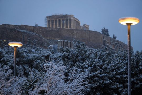 Disruption Across Greece As Snowfall Reaches Acropolis