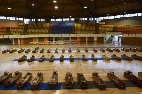 Stadium Filled With Coffins Of Shipwrecked Migrants