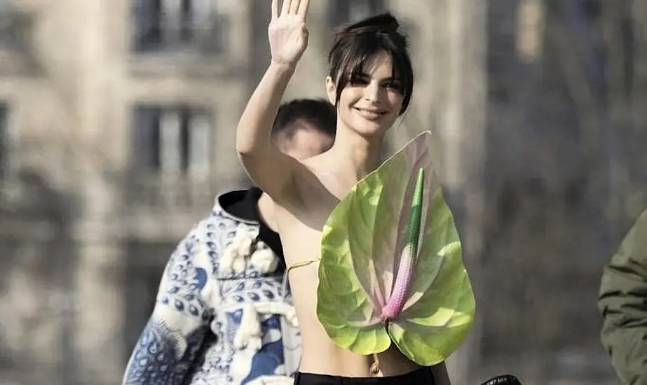 Emily Ratajkowski Wears Plant As A Top At Paris Fashion Week