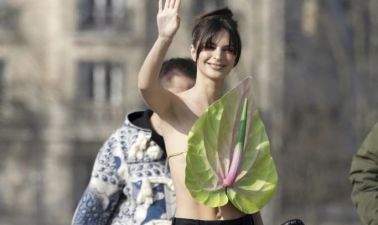 Emily Ratajkowski Wears Plant As A Top At Paris Fashion Week