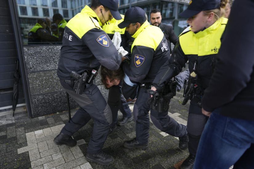 Protester Detained As Emmanuel Macron Visits Amsterdam University