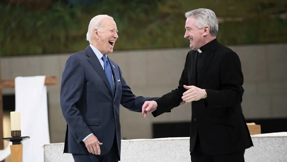 Biden Shares A Laugh With Priest As He Tours Knock Shrine