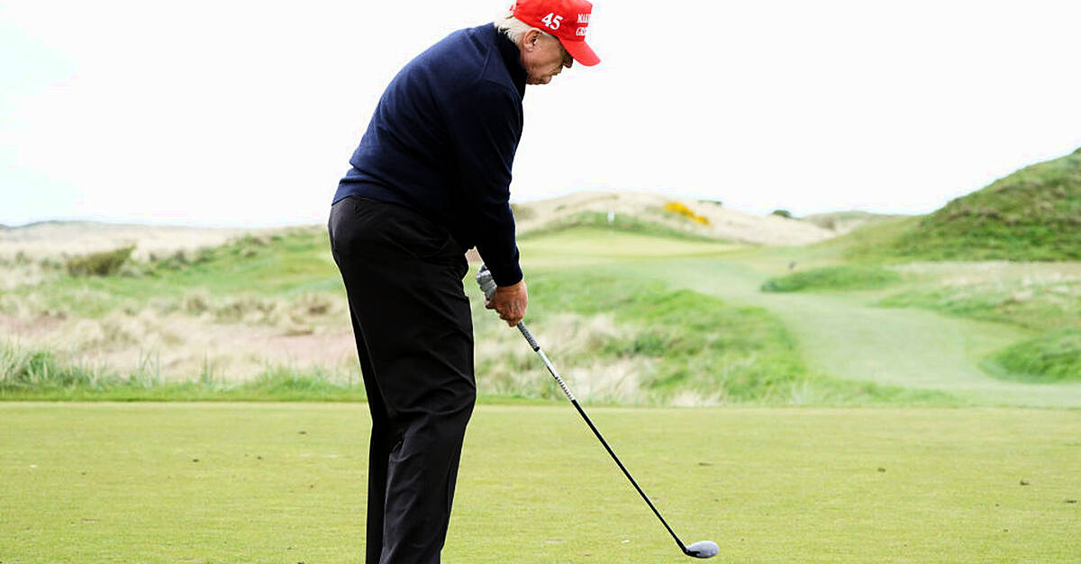 Donald Trump plays golf at his Turnberry course during Scottish visit