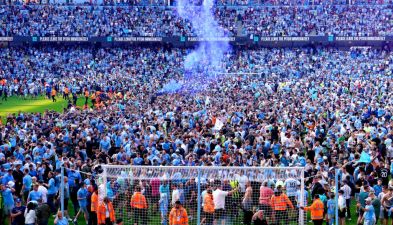 Manchester City Players And Fans Celebrate Step One Of The Treble