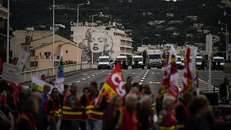 France Pension Protest Held On Outskirts Of Cannes Film Festival