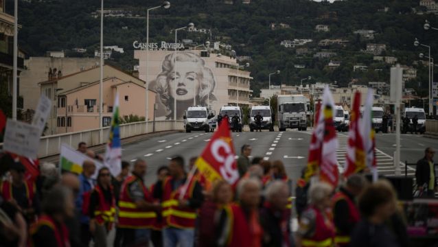 France Pension Protest Held On Outskirts Of Cannes Film Festival