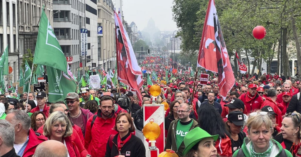 Thousands of Belgian union members stage protest over working conditions