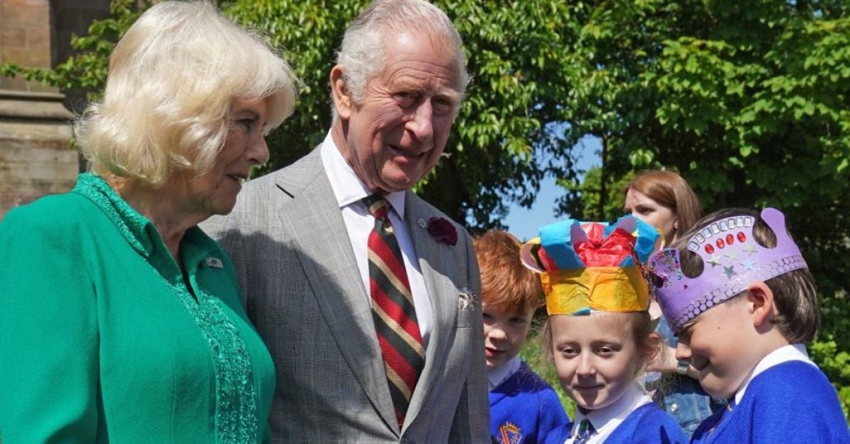 Britain’s king and queen meet eight-year-olds called Charles and Camilla in Armagh