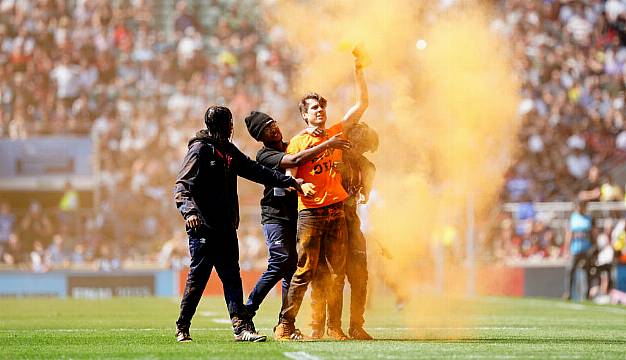 Just Stop Oil Protesters Invade Pitch And Throw Orange Powder At Twickenham Rugby Final