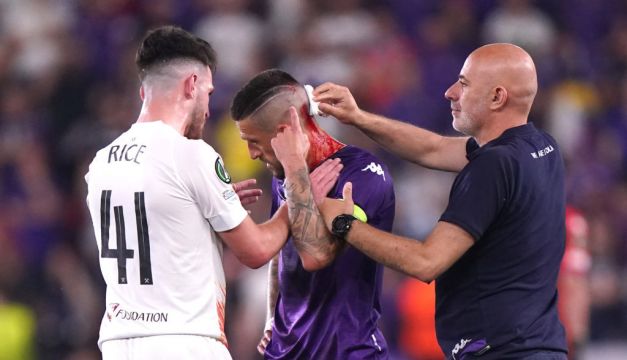Fiorentina’s Cristiano Biraghi Struck By Object Thrown From West Ham Fans