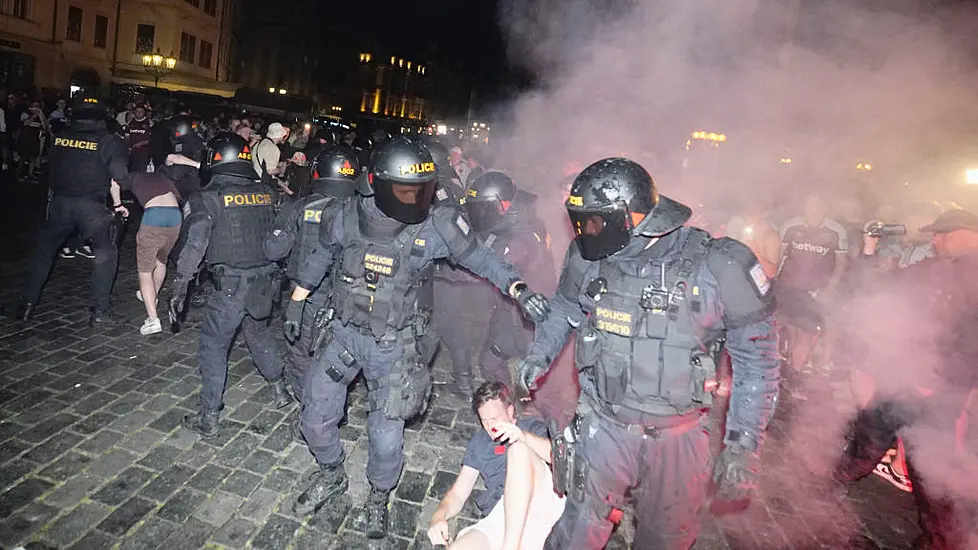 West Ham Fans Fight Riot Police In Prague After Europa Conference League Win