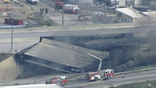 Raised Stretch Of Motorway In Philadelphia Collapses After Fire