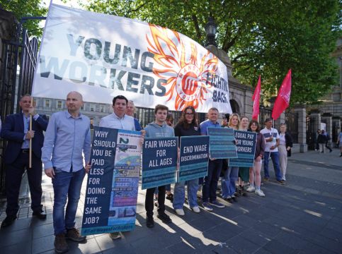 Rally Outside Leinster House Calls For Increase In Wage For Young Workers
