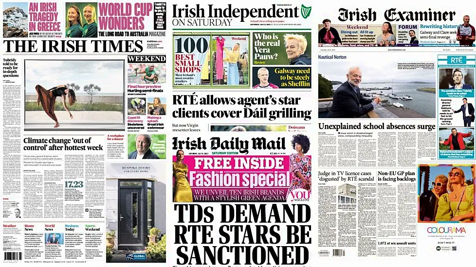 What The Papers Say: Saturday's Front Pages