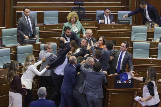 Brawl Erupts In Kosovo Parliament During Prime Minister's Speech