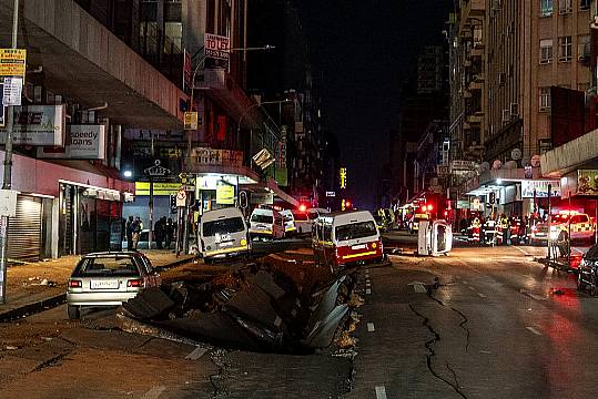 Suspected Underground Gas Explosion Rips Open Roads In Johannesburg