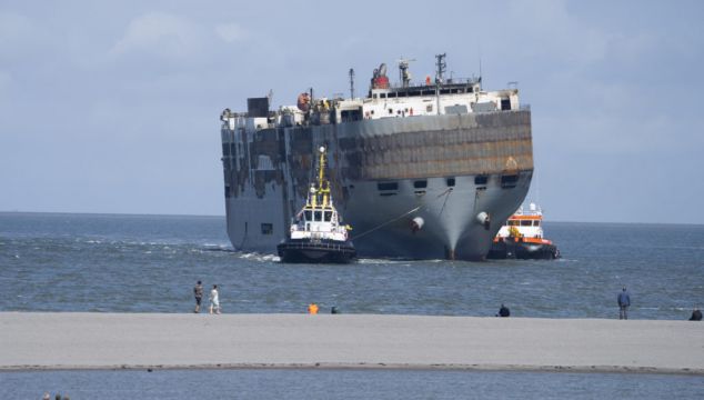 Car-Carrying Ship Towed To Dutch Port For Salvaging After Fire