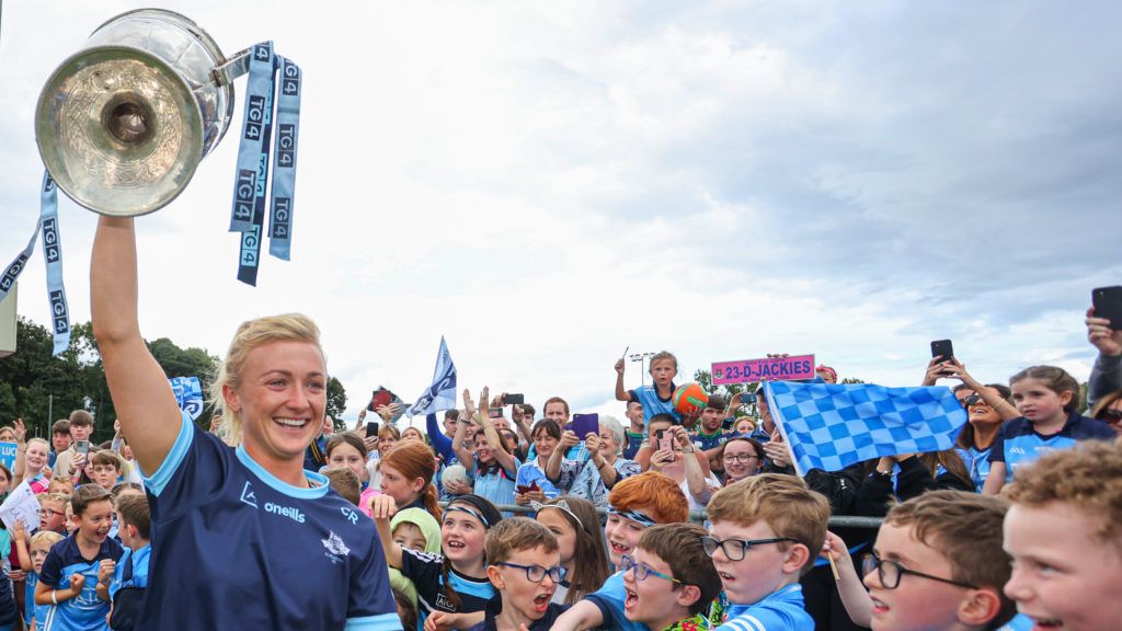 Dublin Ladies team celebrate All-Ireland football victory with fans