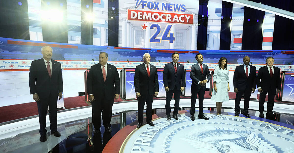 Republican presidential candidates do battle as Trump skips first debate