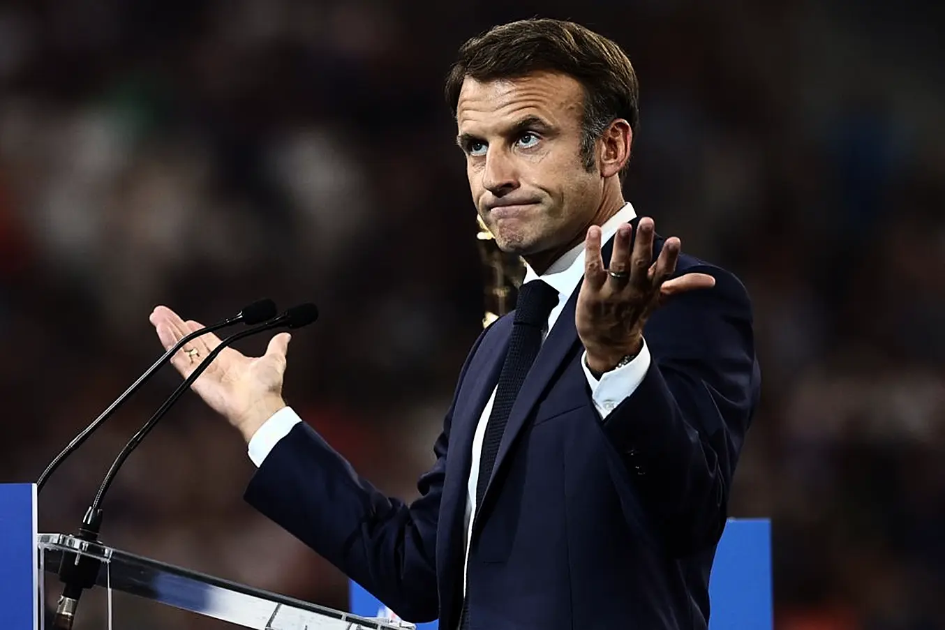 French President Emmanuel Macron During The Opening Ceremony. Photo: Getty