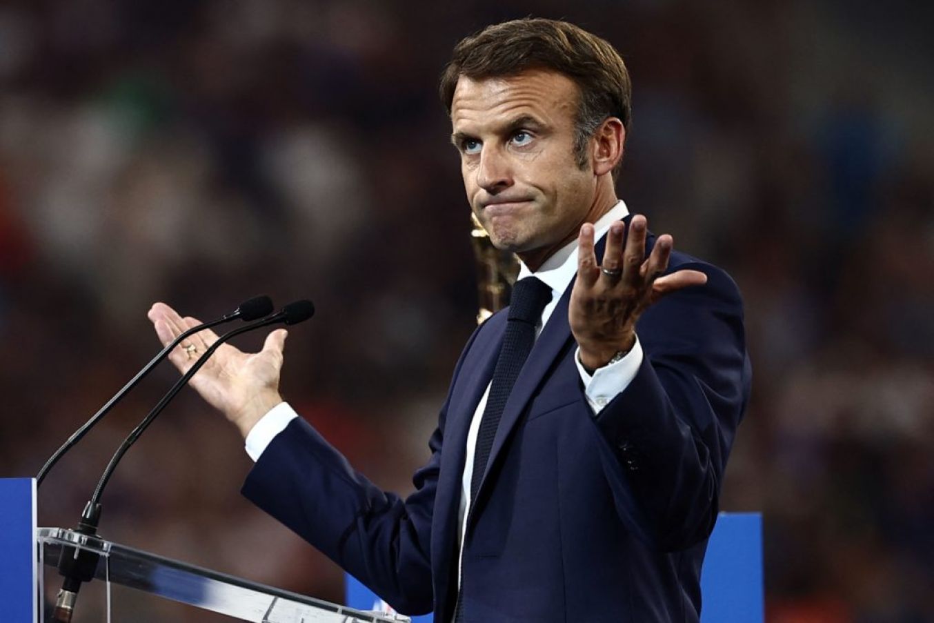 French President Emmanuel Macron During The Opening Ceremony. Photo: Getty
