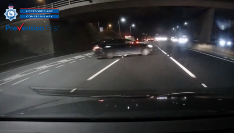 Video Shows Driver Losing Control And Swerving Across Busy Motorway Before Crashing Twice