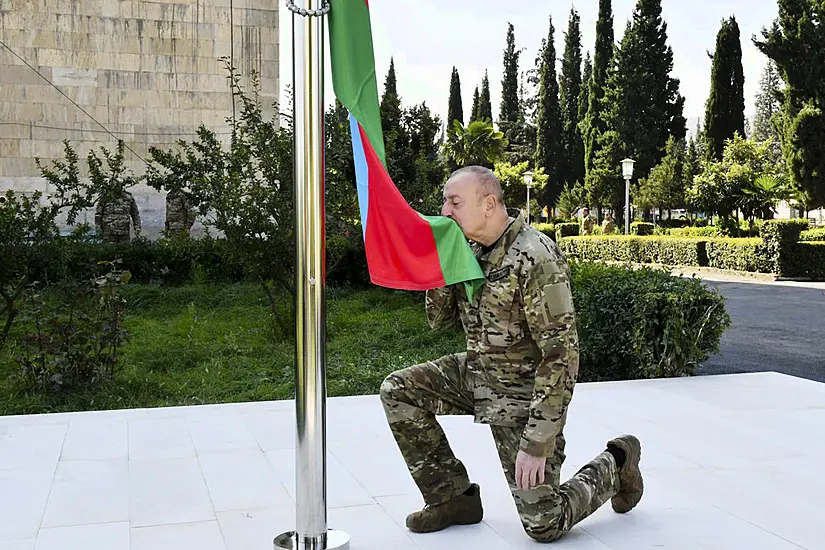 Azerbaijan’s President Raises Nation’s Flag In Former Breakaway Region’s Capital