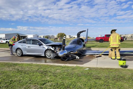 Small Plane Crashes Into Car After Overshooting Runway During Emergency Landing