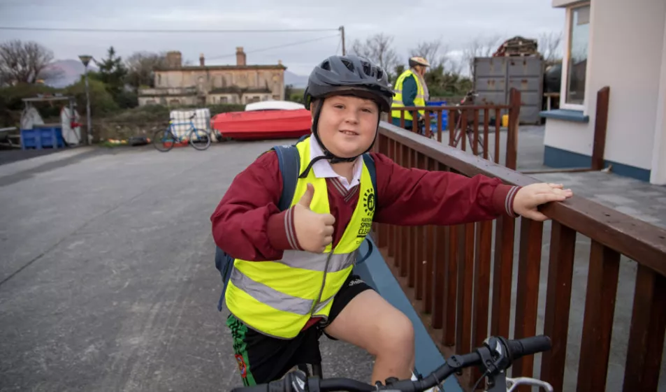 Thomas is ready for his daily cycle to school