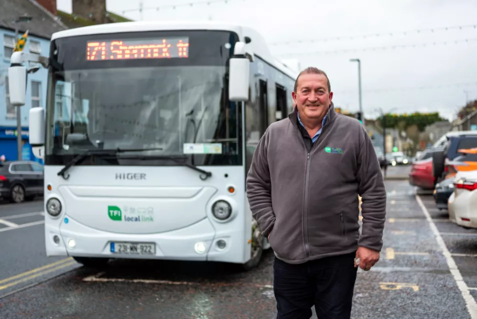 Frank McGovern, the driver on the TFI Local Link Cavan Monaghan, a new bus service, which will improve connectivity, between Shercock and Dundalk.