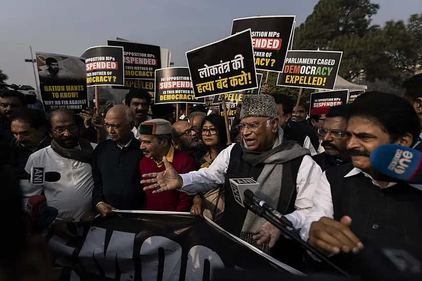 India’s Opposition Politicians Protest Against Their Suspension From Parliament