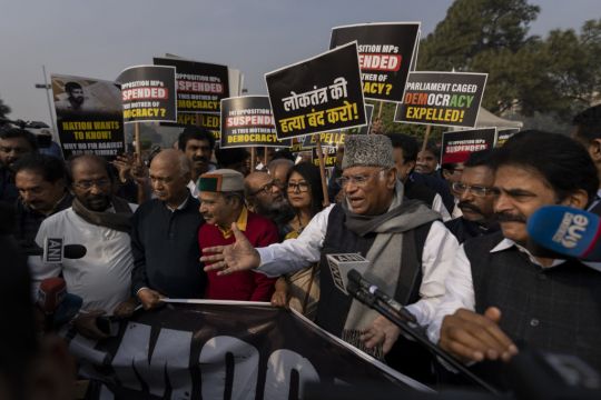 India’s Opposition Politicians Protest Against Their Suspension From Parliament
