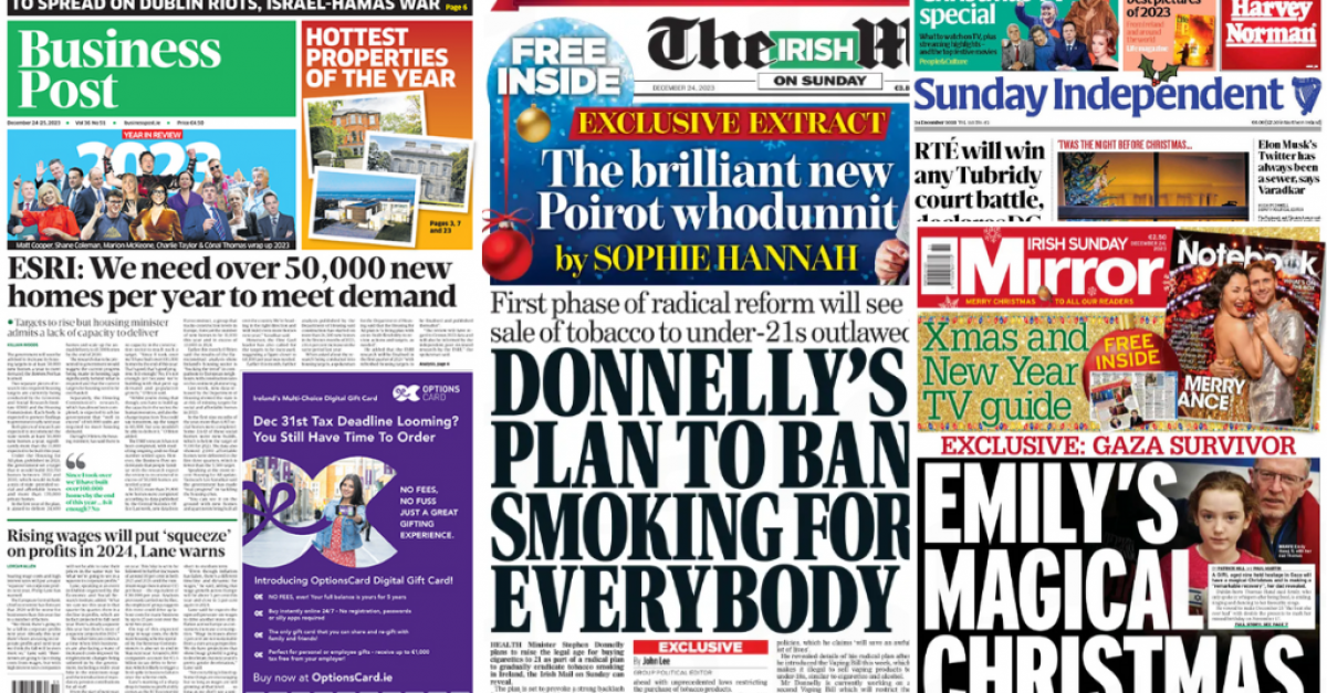 Жилищата, RTÉ и забраните за пушене водят неделните вестници на