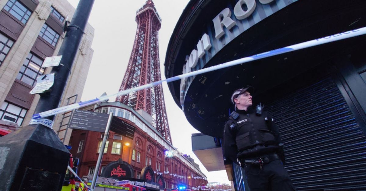 ‘Fire’ at Blackpool Tower turns out to be orange netting blowing in wind
