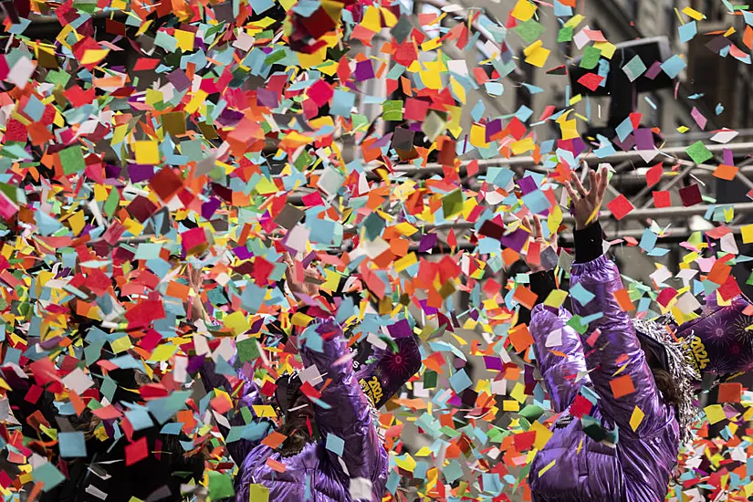 Air In Times Square Filled With Coloured Paper In New Year’s Eve Confetti Test