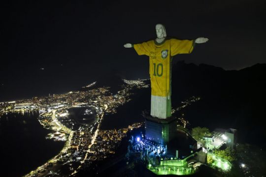 Christ The Redeemer Statue Illuminated With Brazil Shirt As Tribute To Pele