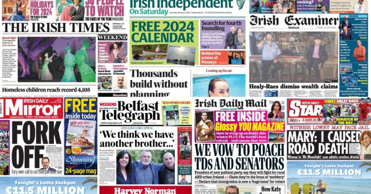 На първите страници на ирландските вестници в събота се появяват