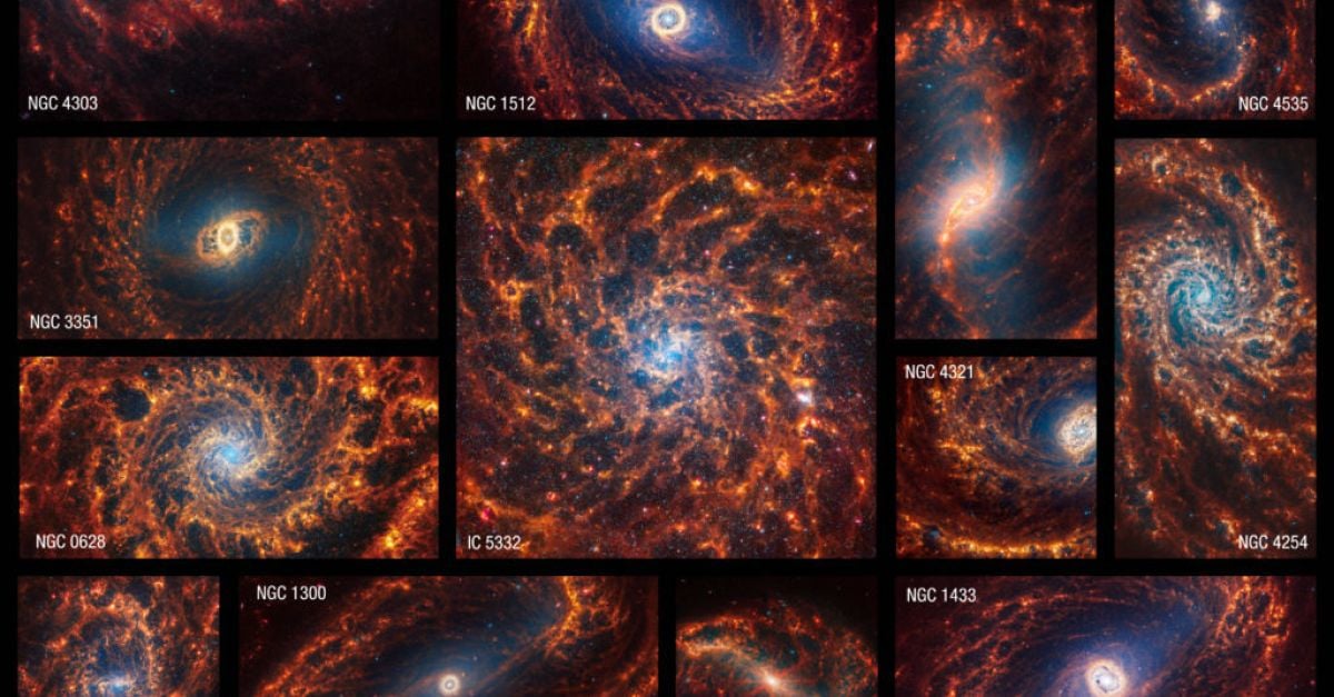 Изображенията от космическия телескоп Джеймс Уеб показват в детайли 19 близки спирални галактики