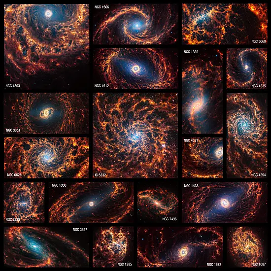 James Webb Space Telescope Images Show 19 Nearby Spiral Galaxies In Detail