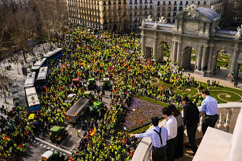 Thousands Of Farmers Descend On Madrid For Tractor Protest Over Eu Policies