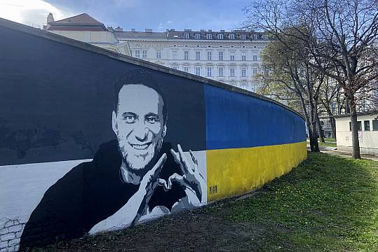 Portraits Of Alexei Navalny Unveiled Next To Soviet Soldier Monument In Vienna