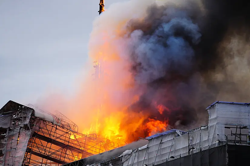 Fire Rages Through Historic Stock Exchange In Copenhagen