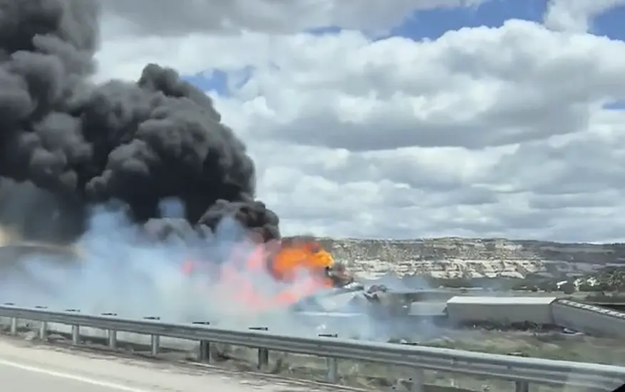 Train Derailment And Fire Forces Road Closure Near Arizona-New Mexico State Line