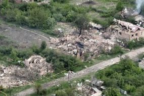 Drone Footage Shows Damage In Ukraine Village As Residents Flee Russian Advance