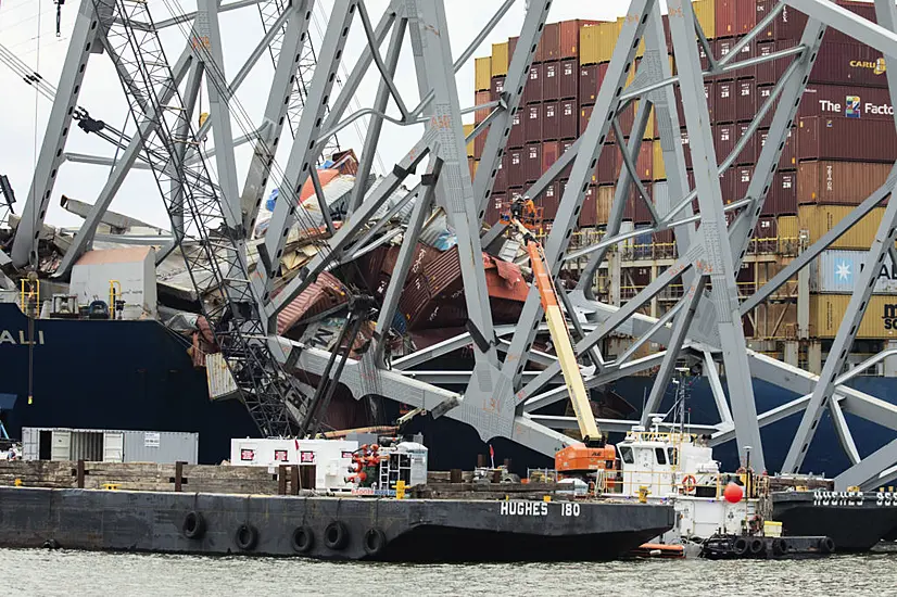 Crews Prepare For Controlled Demolition At Bridge Collapse Site