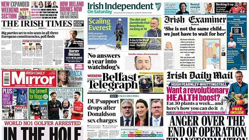 What The Papers Say: Saturday's Front Pages