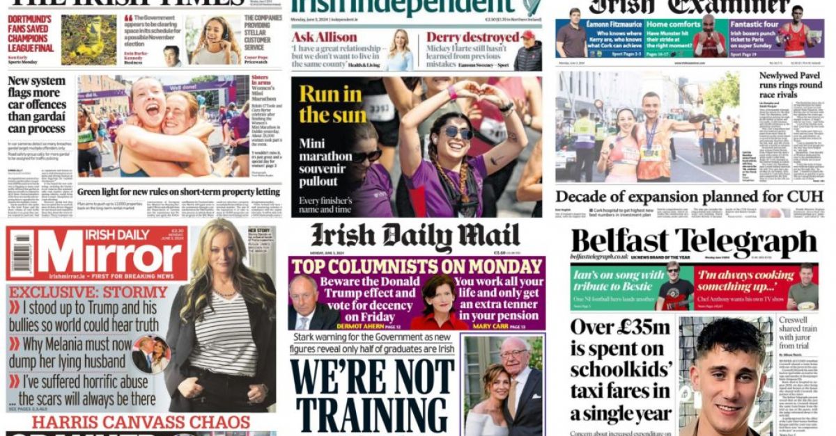 Ето най големите истории които направиха заглавия в Ирландия в понеделник Irish Times съобщава че