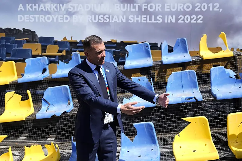 Ukraine Displays Destroyed Stadium Stand In Reminder Of War Ahead Of Euros Game