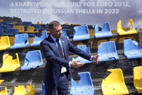 Ukraine Displays Destroyed Stadium Stand In Reminder Of War Ahead Of Euros Game